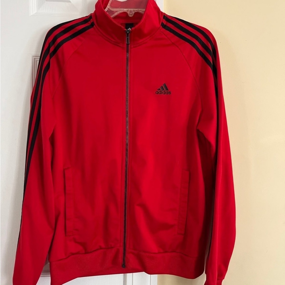 Adidas Men's Vibrant Red Zip Up with Black Accents
